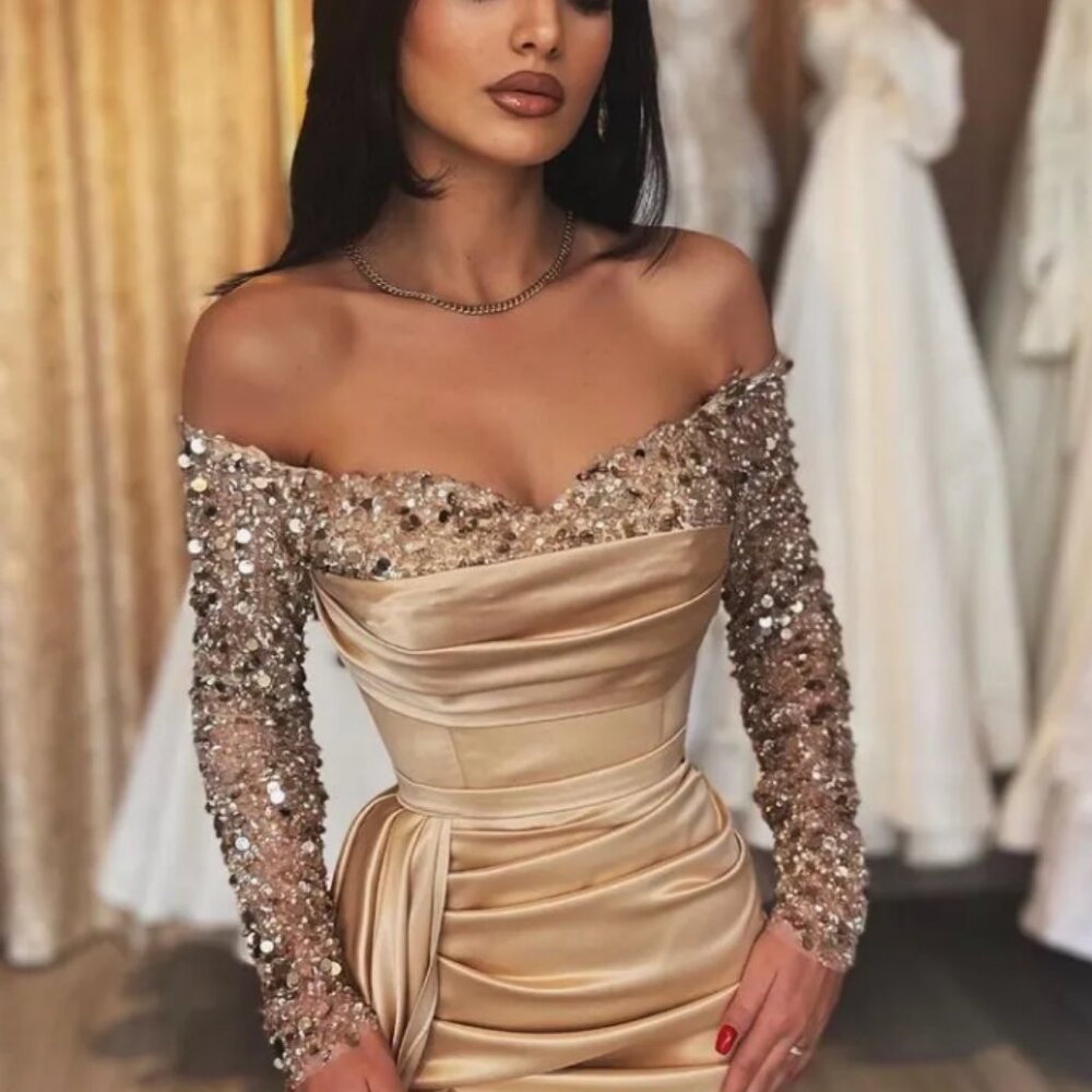 Elegant Gold Sequins Gown